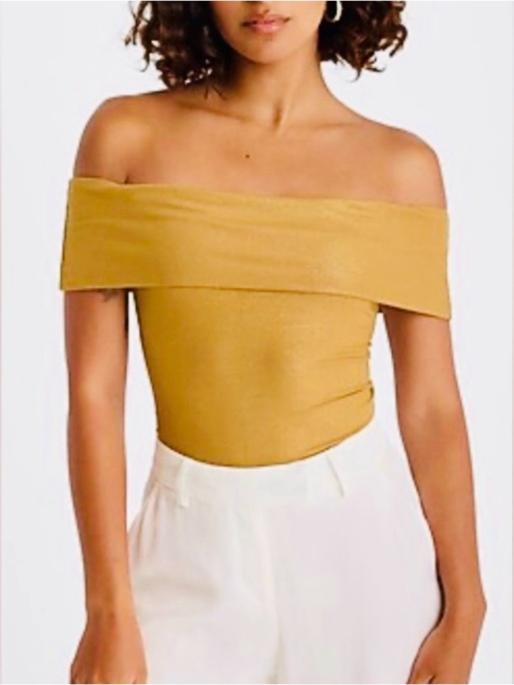 Express Copper Fitted Ribbed Shine Off-Shoulder Ribbed